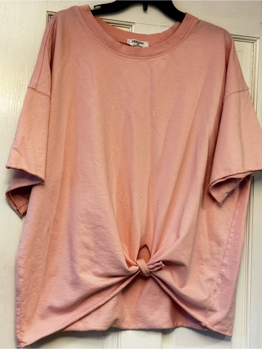 Zenana Outfitters Dusty Pink Tie-Front Short Sleeve Sweatshirt
